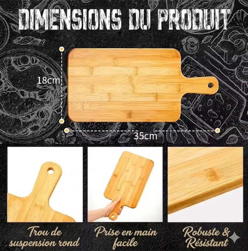 Planche Support en Bambou pour Cuisine et pour l'Affûteur Rouleau